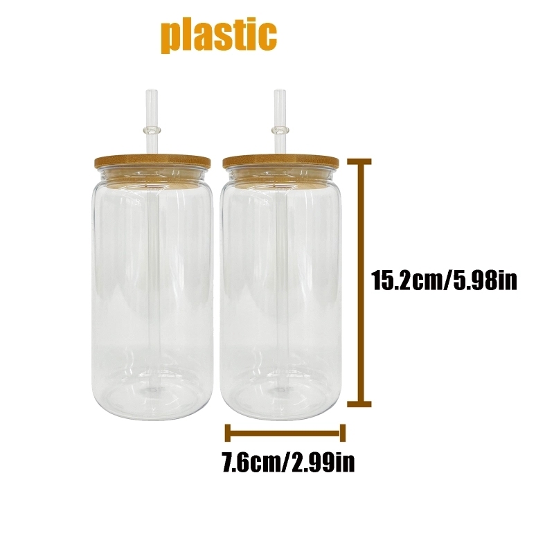 50 Pack USA Warehouse Clear Plastic Cup with Bamboo Lids Same Shape As 16oz Glass Can