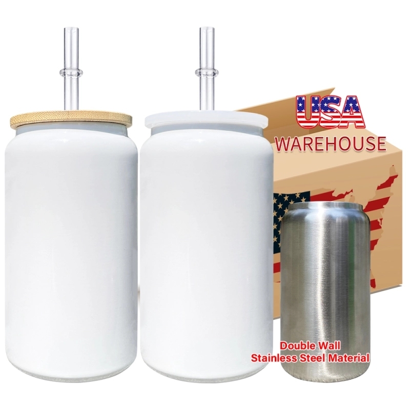 25 Pack USA Warehouse 16oz Vacuum Insulated White Blank Sublimation Stainless Steel Can