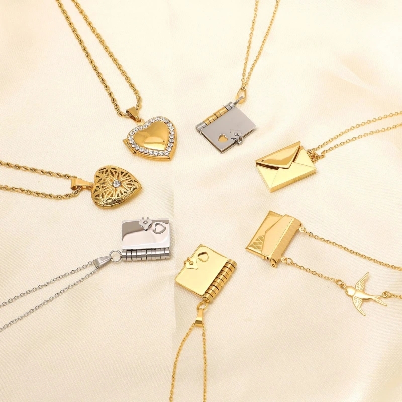 18K Gold-plated Stainless Steel Book Envelope Pendant Necklace