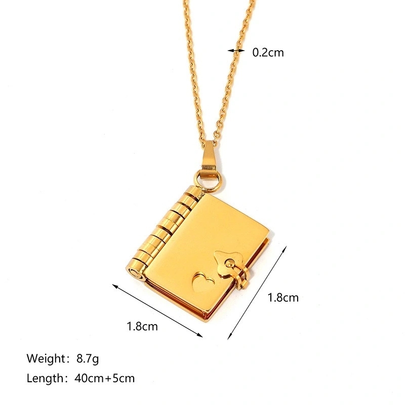 18K Gold-plated Stainless Steel Book Envelope Pendant Necklace