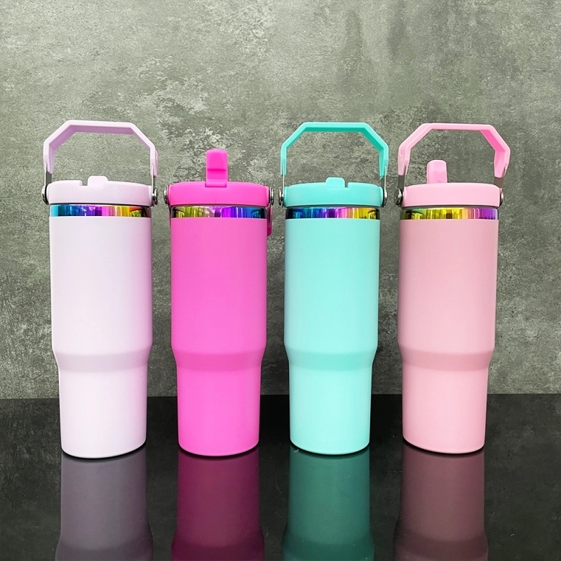 20 Pack USA Warehouse 30oz Flip Straw Rainbow Plated Tumblers 30 oz Stainless Steel Cup For Laser Engraving