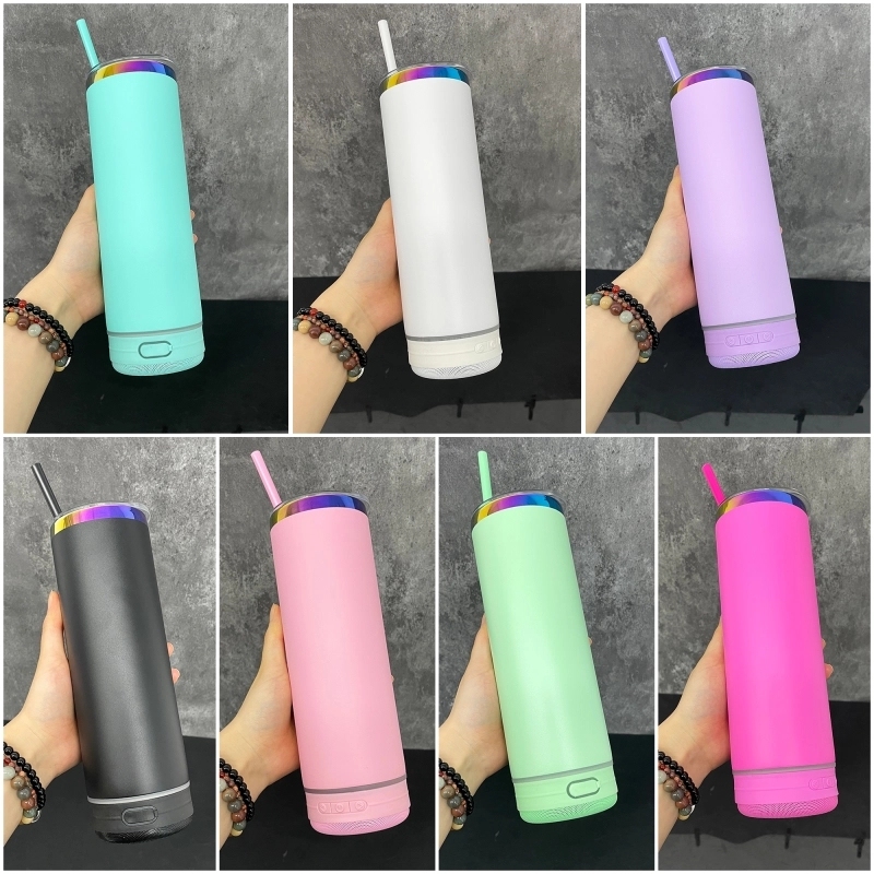 25 Pack USA Warehouse Powder Coated 20oz Rainbow Plated Speaker Bluetooth Music Tumbler 20 oz Stainless Steel Cup for Laser Engraving