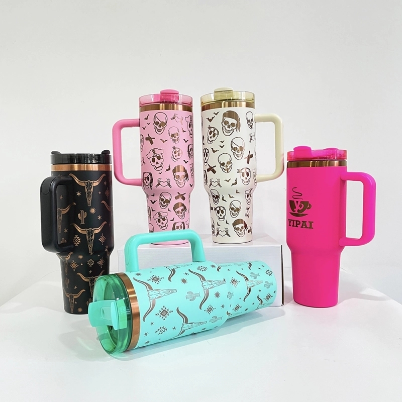 25 Pack USA Warehouse 40oz Copper Plating Quencher Tumblers 40 oz Stainless Steel Cup with Handle For Laser Engraving