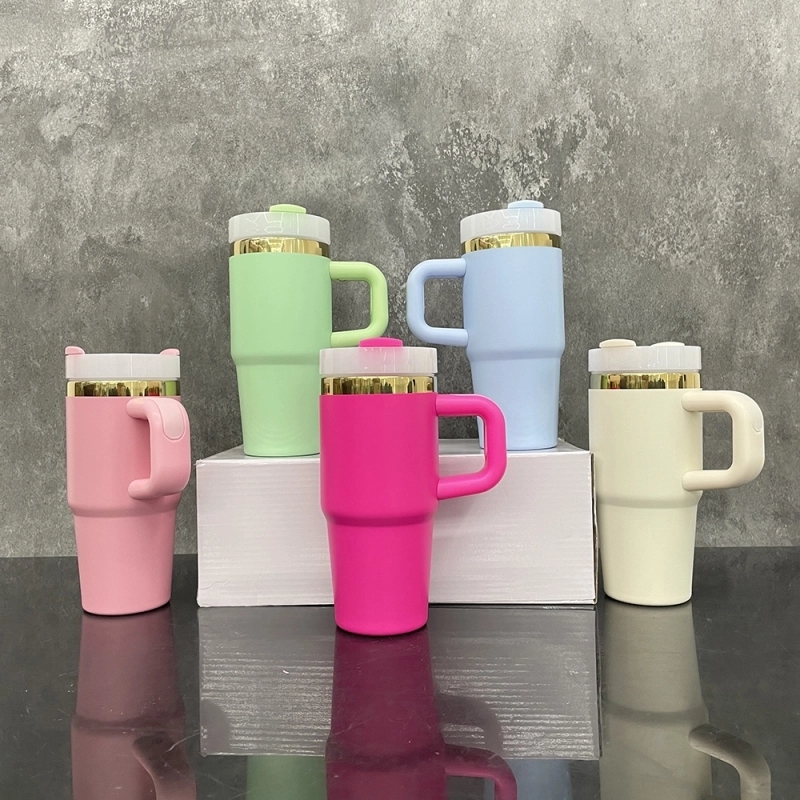 25Pack USA Warehouse 14oz Kids Baby Gold Plated Cute Macaron Color Tumblers 14 oz Stainless Steel Cup with Handle for Laser Engraving