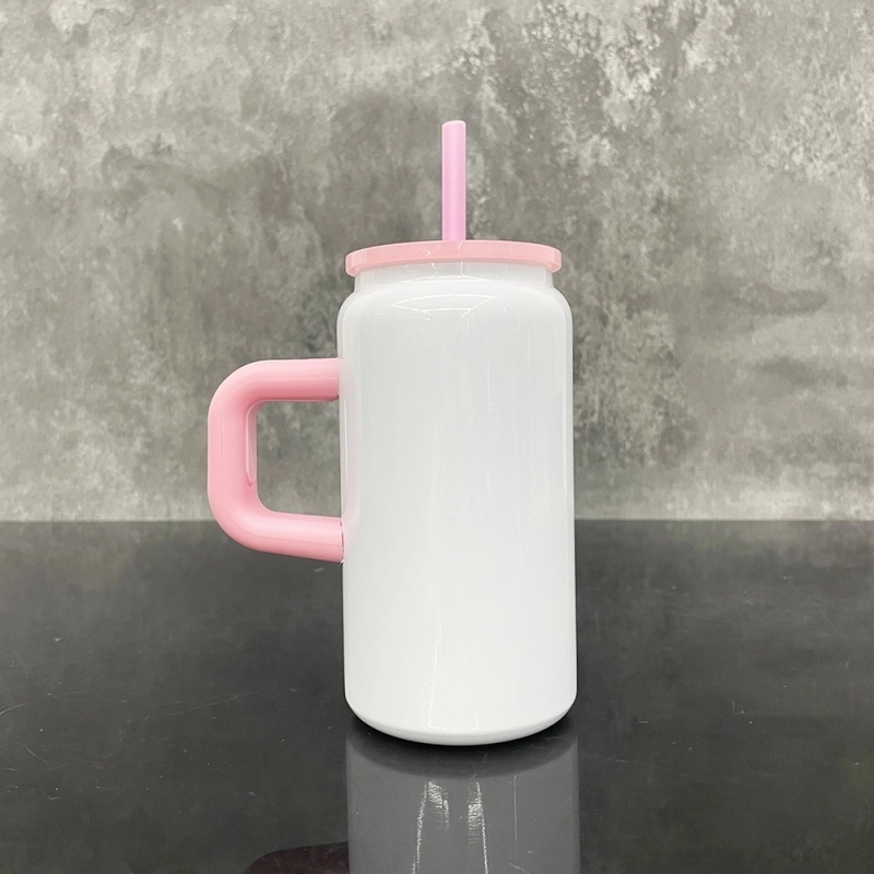 25 Pack USA Warehouse 16oz Blank Sublimation Cup Glossy White Color Stainless Steel Can with Handle for UV DTF Wraps