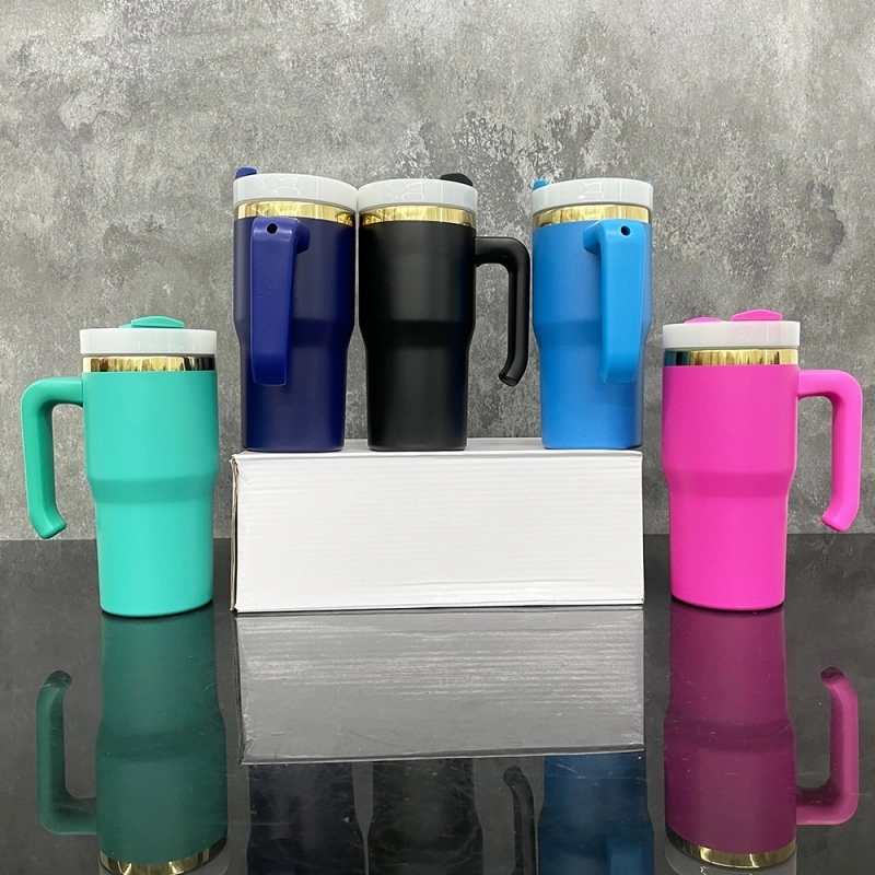25 Pack USA Warehouse Update H2.0 20oz Power Coated Gold Plated Tumblers for Laser Engraving Kids Cute Mix Color Mugs with Plastic Handle