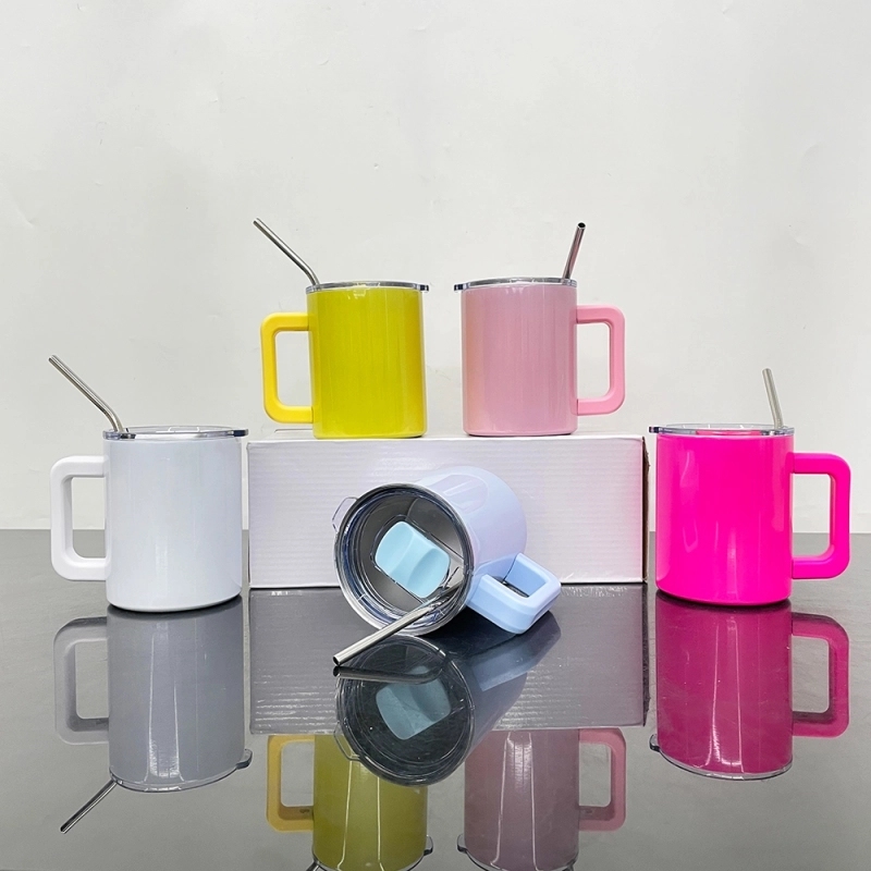 25 Pack USA Warehouse 10oz Blank Sublimation Macaron Color Lowball Metal Tumblers 10 oz Cup With Removable Plastic Handle Water Cups With Magnetic Lids and Stainless Steel Straw