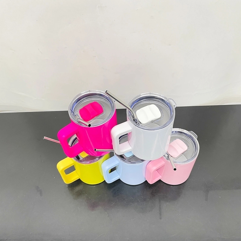 25 Pack USA Warehouse 10oz Blank Sublimation Macaron Color Lowball Metal Tumblers 10 oz Cup With Removable Plastic Handle Water Cups With Magnetic Lids and Stainless Steel Straw