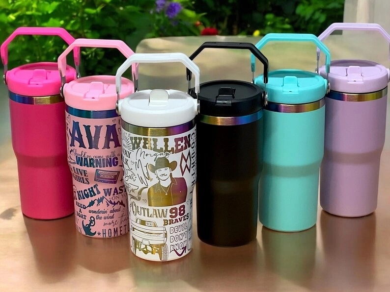 USA Warehouse Kids 20oz Rainbow Underneath Flip Straw Tumblers 20 oz Car Cup Suitable for Laser Engraving Children Macaron Color Mug 20oz Water Bottles With Portable Handle