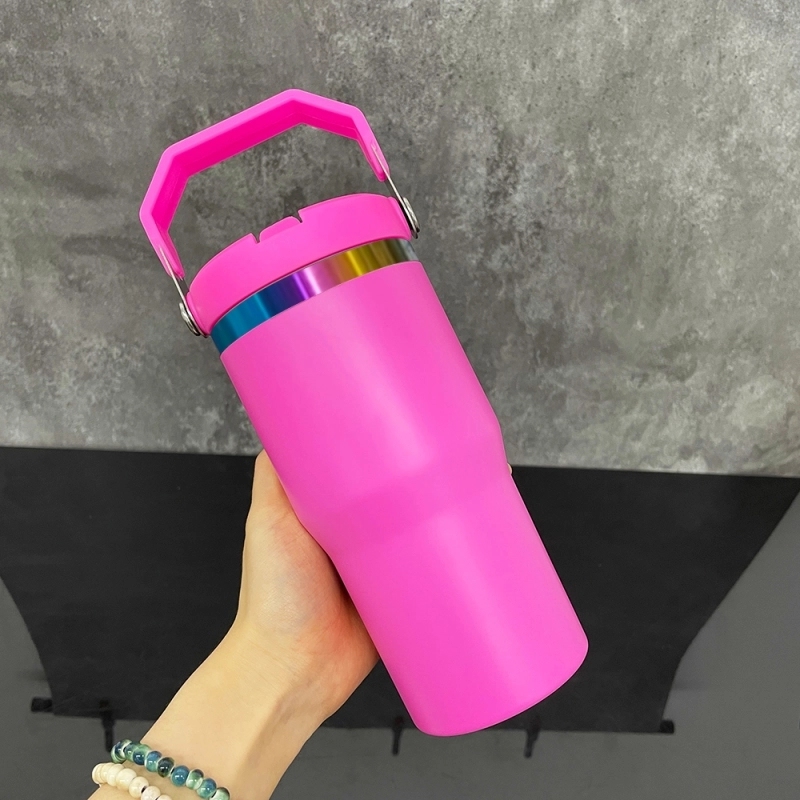 USA Warehouse Kids 20oz Rainbow Underneath Flip Straw Tumblers 20 oz Car Cup Suitable for Laser Engraving Children Macaron Color Mug 20oz Water Bottles With Portable Handle
