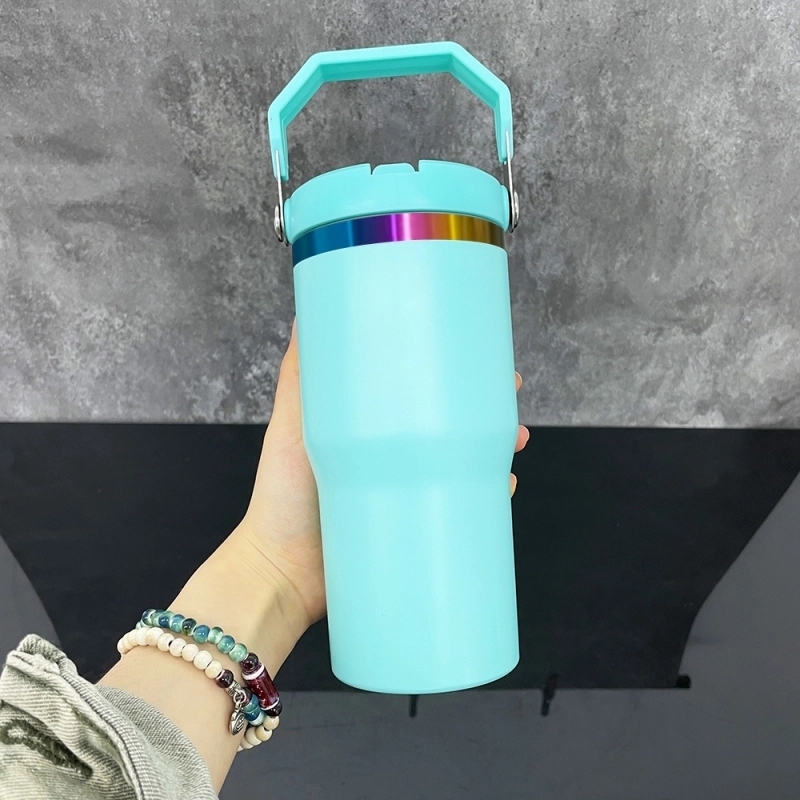 USA Warehouse Kids 20oz Rainbow Underneath Flip Straw Tumblers 20 oz Car Cup Suitable for Laser Engraving Children Macaron Color Mug 20oz Water Bottles With Portable Handle