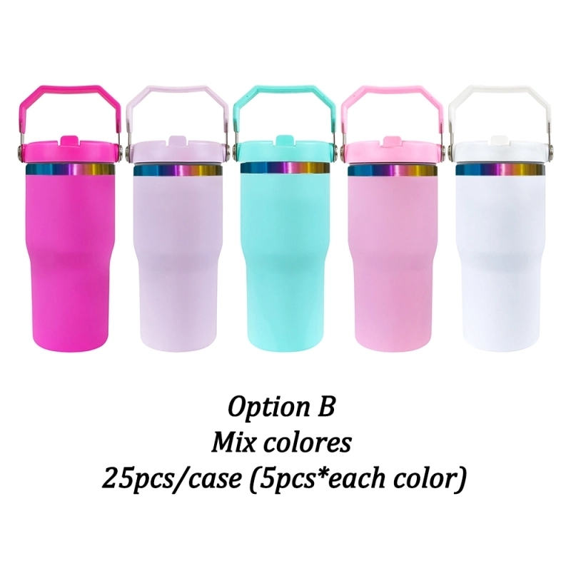 USA Warehouse Kids 20oz Rainbow Underneath Flip Straw Tumblers 20 oz Car Cup Suitable for Laser Engraving Children Macaron Color Mug 20oz Water Bottles With Portable Handle
