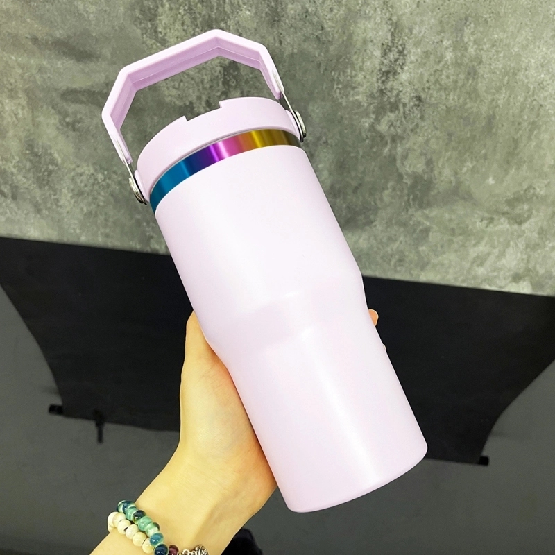 USA Warehouse Kids 20oz Rainbow Underneath Flip Straw Tumblers 20 oz Car Cup Suitable for Laser Engraving Children Macaron Color Mug 20oz Water Bottles With Portable Handle