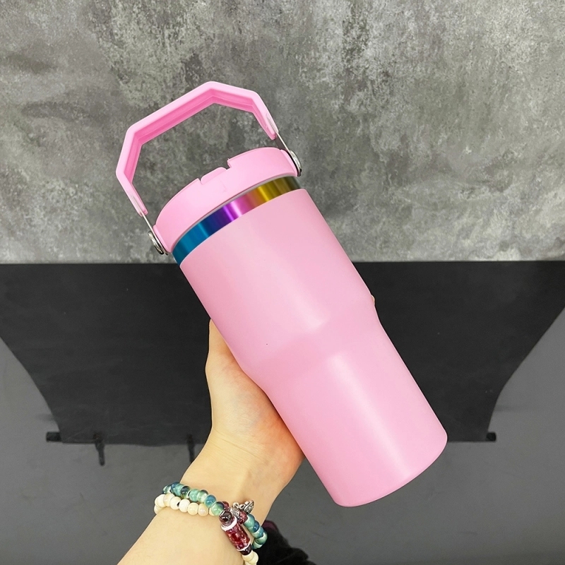 USA Warehouse Kids 20oz Rainbow Underneath Flip Straw Tumblers 20 oz Car Cup Suitable for Laser Engraving Children Macaron Color Mug 20oz Water Bottles With Portable Handle