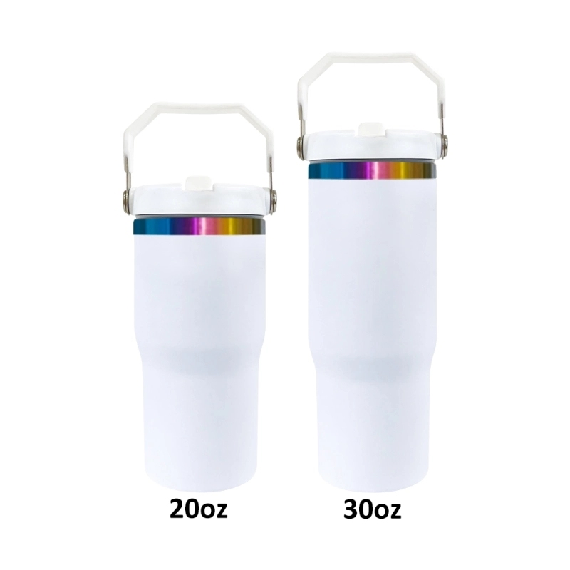 USA Warehouse Kids 20oz Rainbow Underneath Flip Straw Tumblers 20 oz Car Cup Suitable for Laser Engraving Children Macaron Color Mug 20oz Water Bottles With Portable Handle