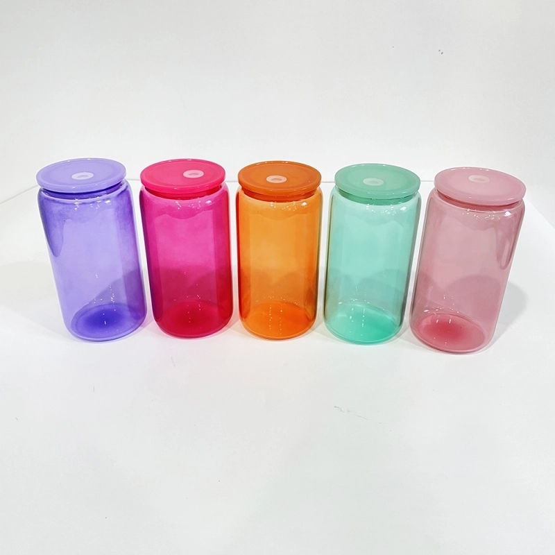 25 Pack 50 Pack USA Warehouse Sublimation Jar 16oz Colored Jelly Glass Can 16 oz Glass Bottle Cup With Plastic Lids Sold By Case