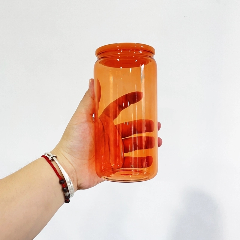 25 Pack 50 Pack USA Warehouse Sublimation Jar 16oz Colored Jelly Glass Can 16 oz Glass Bottle Cup With Plastic Lids Sold By Case
