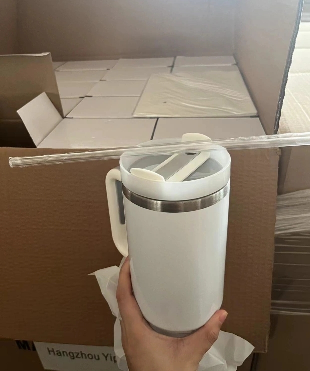20 Pack USA Warehouse H2.0 40oz Sublimation Blanks White Color Travel Mug 40 oz Stainless Steel Tumbler Cup With Handle Sold by Case