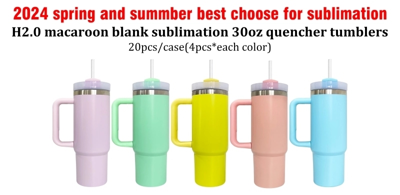 20 Pack USA Warehouse H2.0 30oz Macaron Rainbow Mix Colors Blank Sublimation Quencher Tumbler 30 oz Stainless Steel Cup