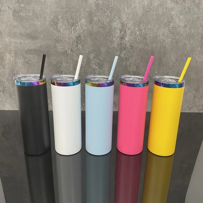 25 Pack USA Warehouse 20oz Rainbow Plated Straight Tumbler 20 oz Cup With Colored PP Straw
