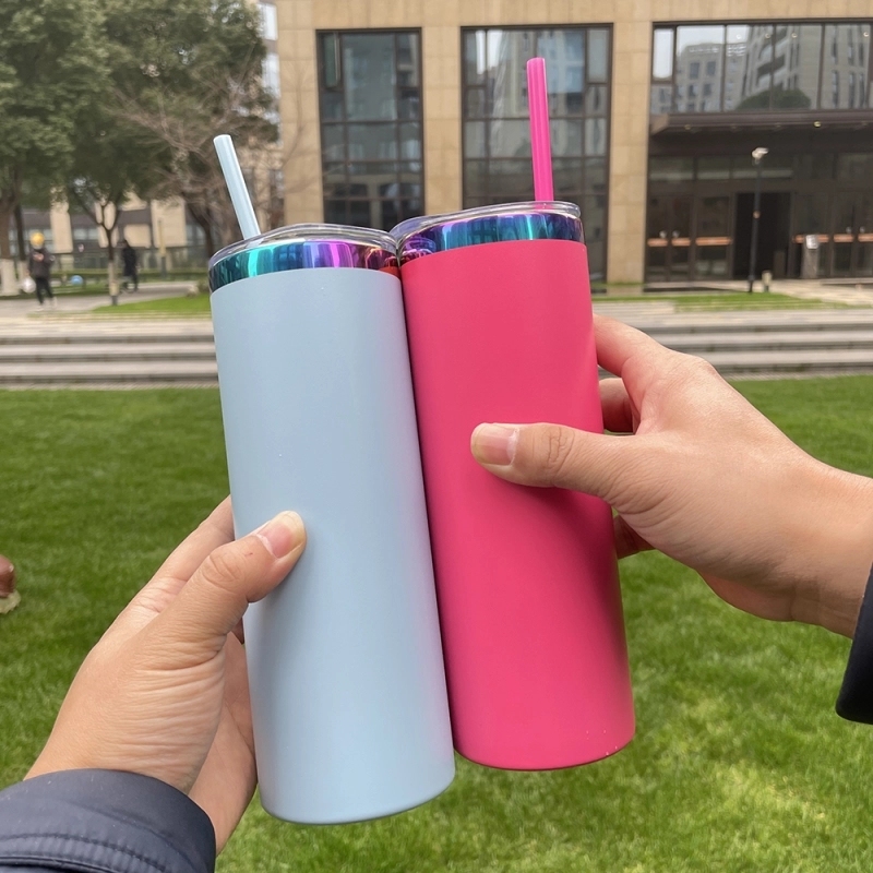 25 Pack USA Warehouse 20oz Rainbow Plated Straight Tumbler 20 oz Cup With Colored PP Straw