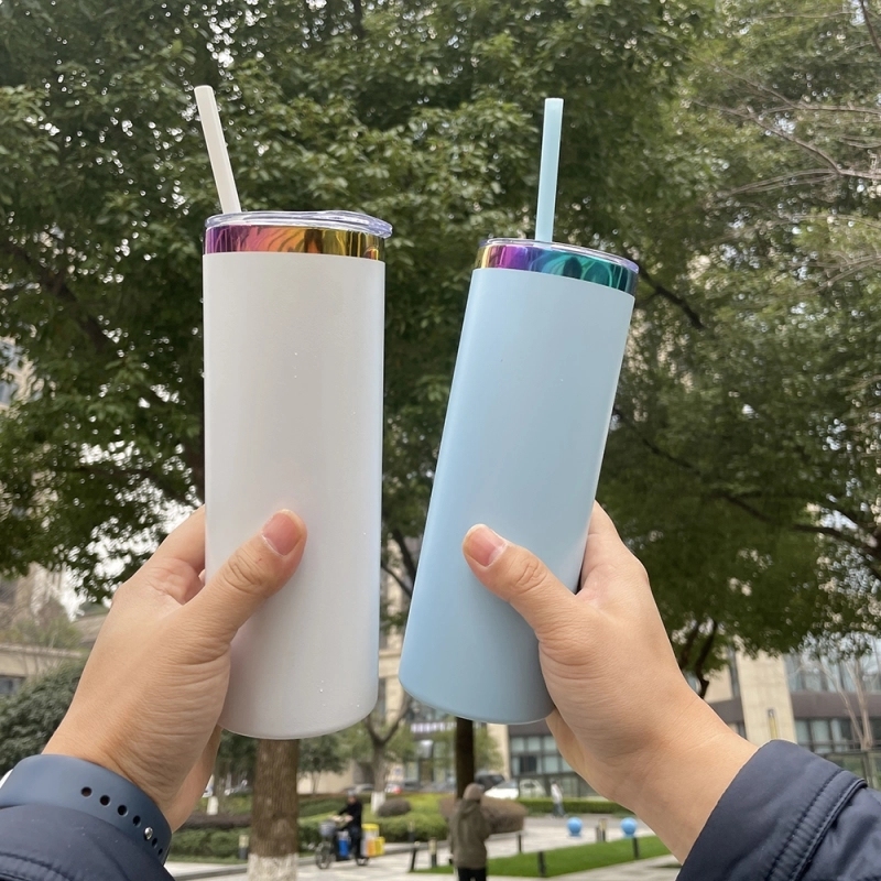 25 Pack USA Warehouse 20oz Rainbow Plated Straight Tumbler 20 oz Cup With Colored PP Straw