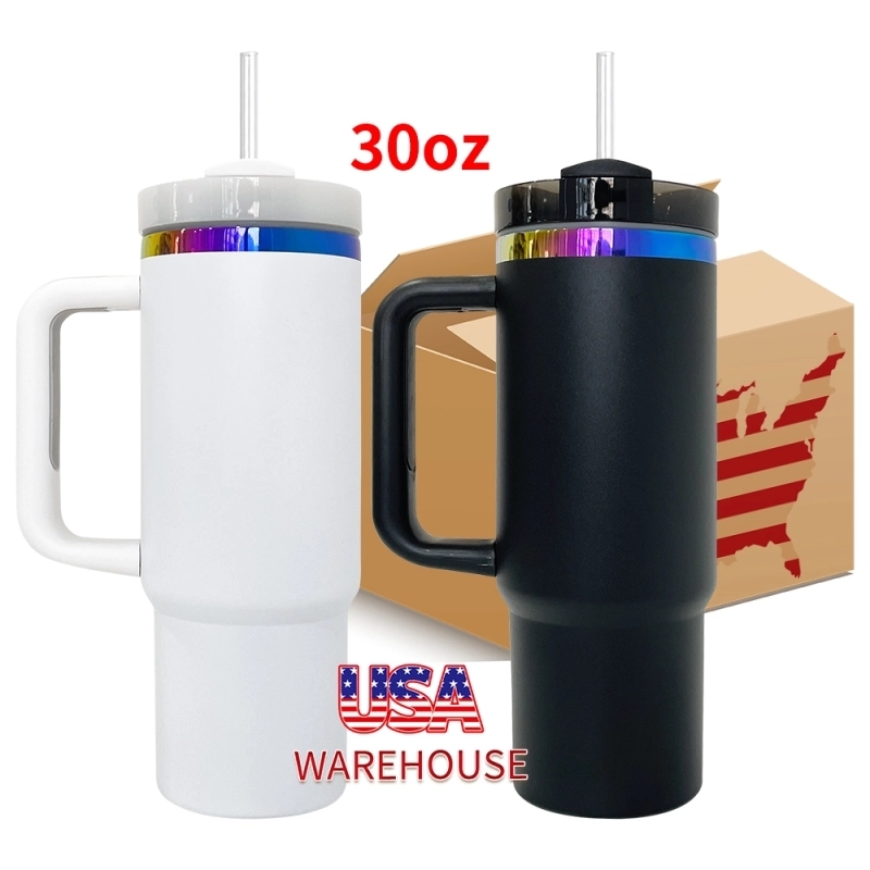 20 Pack USA Warehouse H2.0 30oz Cool Rainbow Color Underneath Powder Coated Quencher Tumblers 30 oz Stainless Steel Cup for Laser Engraving