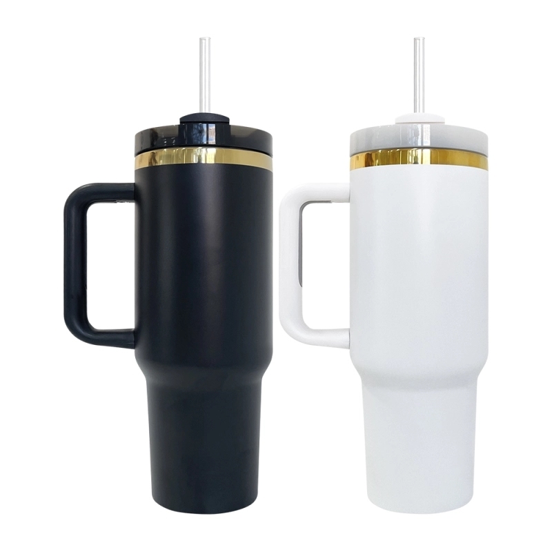 20 Pack USA Warehouse 40oz H2.0 Mirror Gold Plated Powder Coating Tumblers Black&White Mix Color Double Wall Quencher Tumblers for Laser Engraving