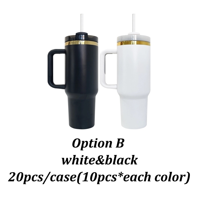 20 Pack USA Warehouse 40oz H2.0 Mirror Gold Plated Powder Coating Tumblers Black&White Mix Color Double Wall Quencher Tumblers for Laser Engraving