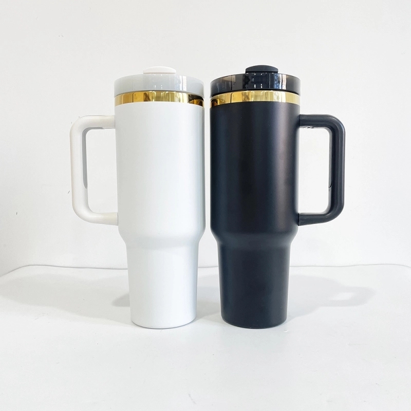 20 Pack USA Warehouse 40oz H2.0 Mirror Gold Plated Powder Coating Tumblers Black&White Mix Color Double Wall Quencher Tumblers for Laser Engraving