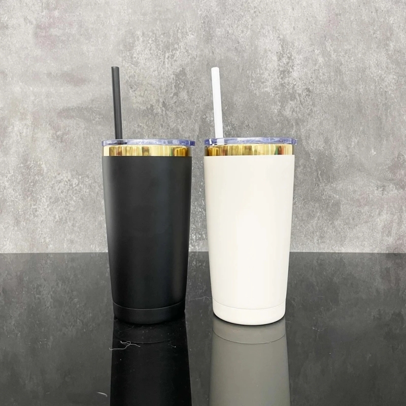 25 Pack USA Warehouse Yeti Powder Coated 20oz Mirror Gold Plated Tumblers 20 oz Stainless Steel Cup With Colorful Straws for Laser Engraving