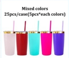 25 Pack USA Warehouse Yeti Powder Coated 20oz Mirror Gold Plated Tumblers 20 oz Stainless Steel Cup With Colorful Straws for Laser Engraving