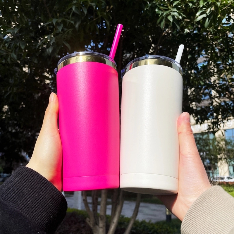 25 Pack USA Warehouse Yeti Powder Coated 20oz Mirror Gold Plated Tumblers 20 oz Stainless Steel Cup With Colorful Straws for Laser Engraving
