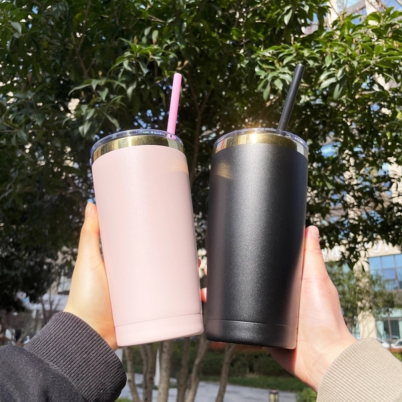 25 Pack USA Warehouse Yeti Powder Coated 20oz Mirror Gold Plated Tumblers 20 oz Stainless Steel Cup With Colorful Straws for Laser Engraving