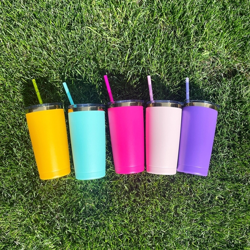 25 Pack USA Warehouse Yeti Powder Coated 20oz Mirror Gold Plated Tumblers 20 oz Stainless Steel Cup With Colorful Straws for Laser Engraving
