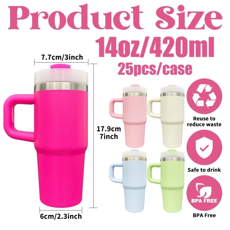 25 Pack USA Warehouse 14oz Kids Baby Macaron Color Tumblers Cup Kids Stainless Steel Mug with Handle for Sublimation and UV DTF Wraps