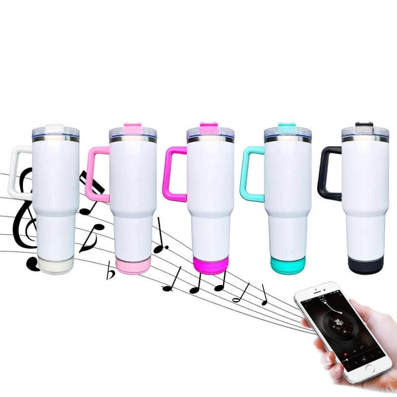 20 Pack USA Warehouse White 40oz Stainless Steel Sublimation Blanks Music Player Bluetooth Speaker Tumbler 40oz Cup