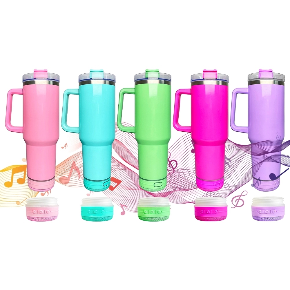 20 Pack USA Warehouse White 40oz Stainless Steel Sublimation Blanks Music Player Bluetooth Speaker Tumbler 40oz Cup