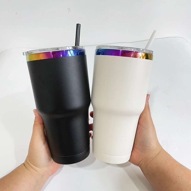 25 Pack USA Warehouse Yeti Power Coated 30oz Rainbow Plated Tumblers 30 oz Cup With Colorful Straws for Laser Engraving