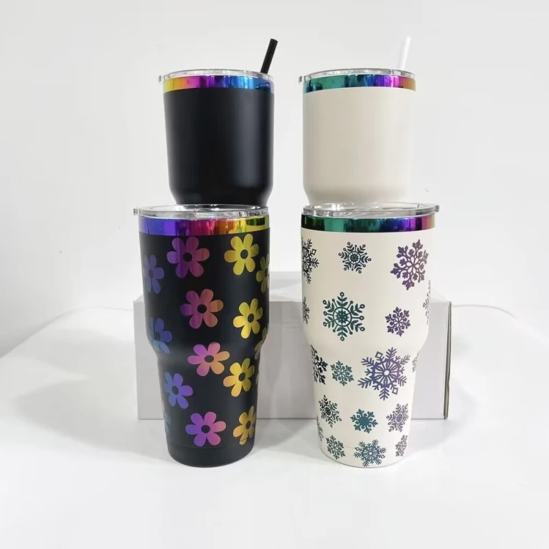 25 Pack USA Warehouse Yeti Power Coated 30oz Rainbow Plated Tumblers 30 oz Cup With Colorful Straws for Laser Engraving