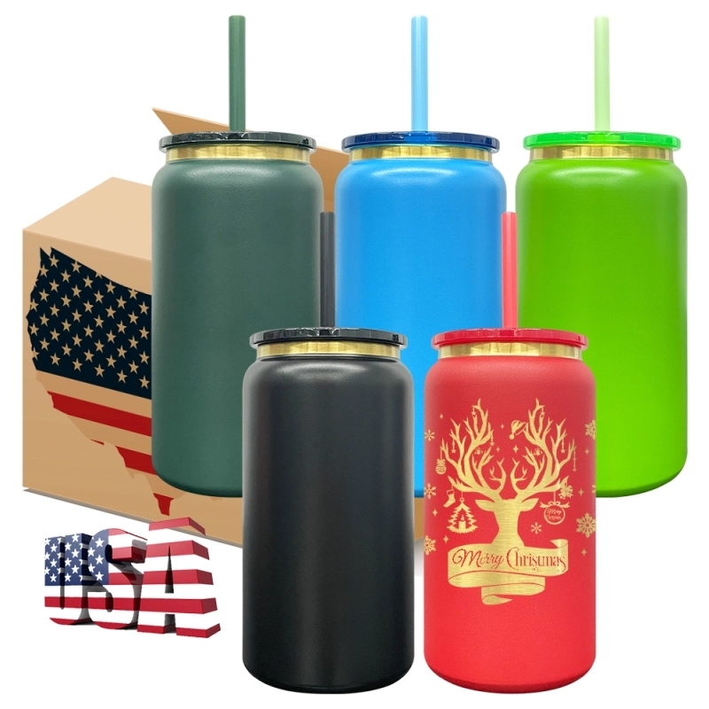 25 Pack USA Warehouse Christmas 16oz Gold Plated Vacuum Insulated Stainless Steel Can 16 oz Stainless Steel Water Bottle Cup for Laser Engraving