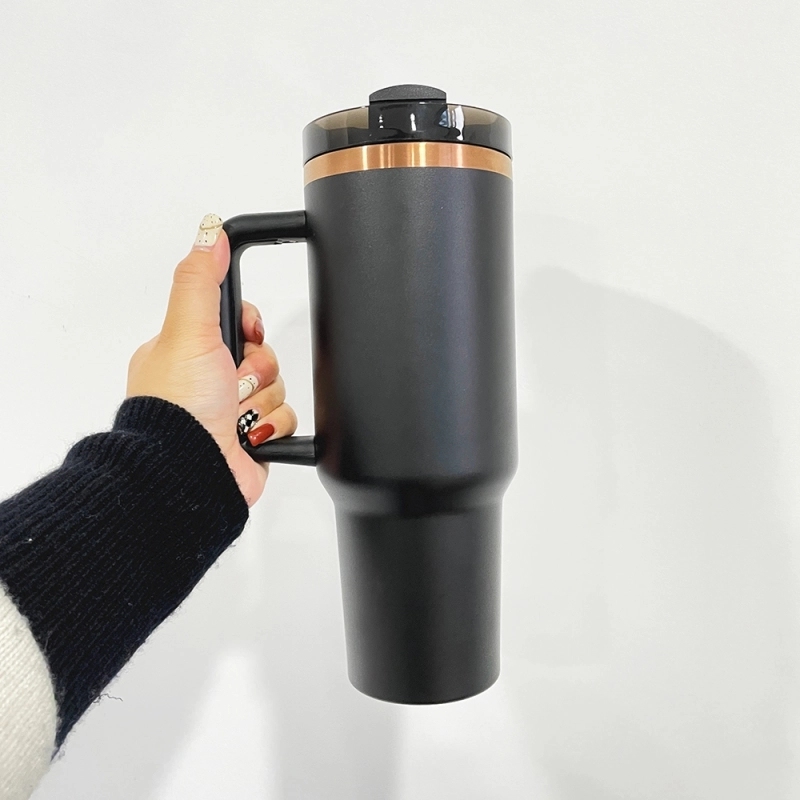 25 Pack USA Warehouse Black 40oz Copper Plating Quencher Tumblers 40 oz Stainless Steel Cup with Handle For Laser Engraving