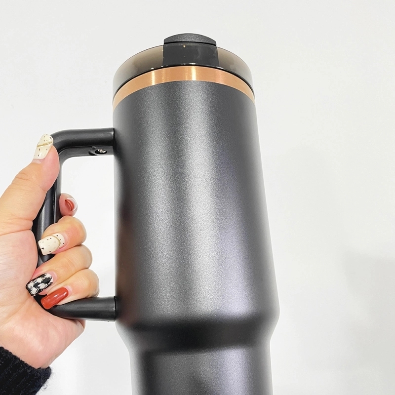 25 Pack USA Warehouse Black 40oz Copper Plating Quencher Tumblers 40 oz Stainless Steel Cup with Handle For Laser Engraving