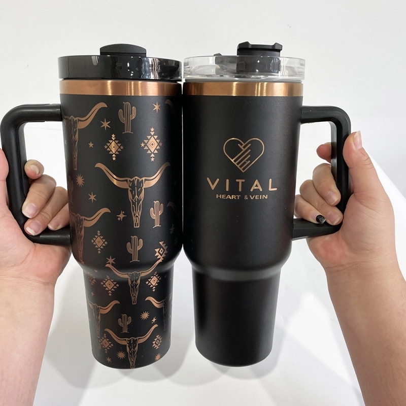 25 Pack USA Warehouse Black 40oz Copper Plating Quencher Tumblers 40 oz Stainless Steel Cup with Handle For Laser Engraving