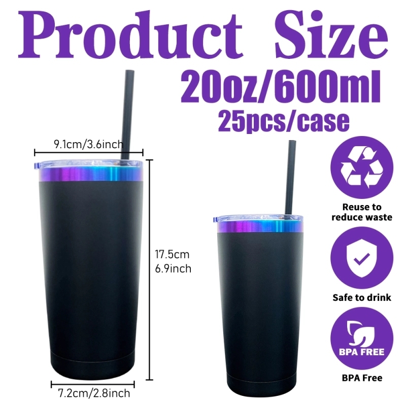 25 Pack USA Warehouse 20oz Black Chroma Yeti Style Blank Powder Coat Coffee Cups 20 oz Stainless Steel Tumbler
