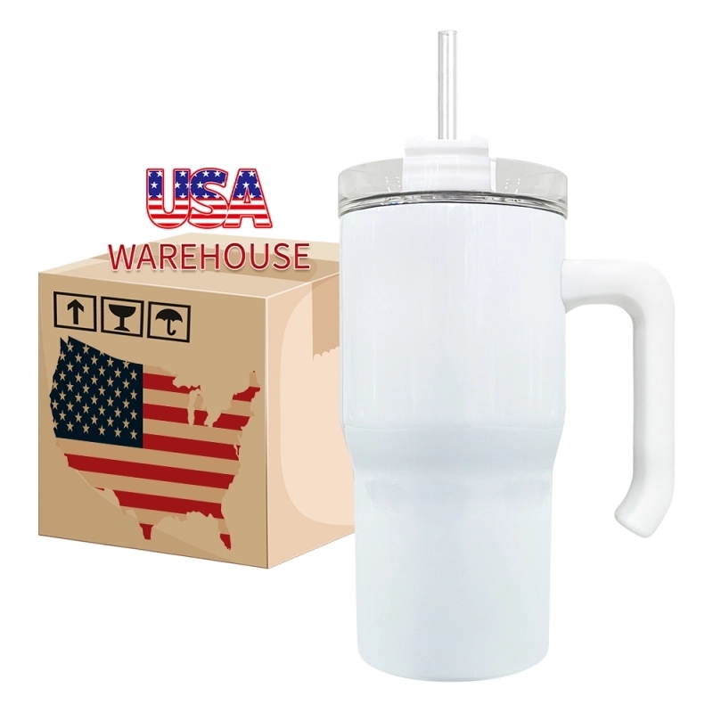 25 Pack USA Warehouse Blank Sublimation White 20oz Kids Students Tumbler 20 oz Cup with Plastic Handle