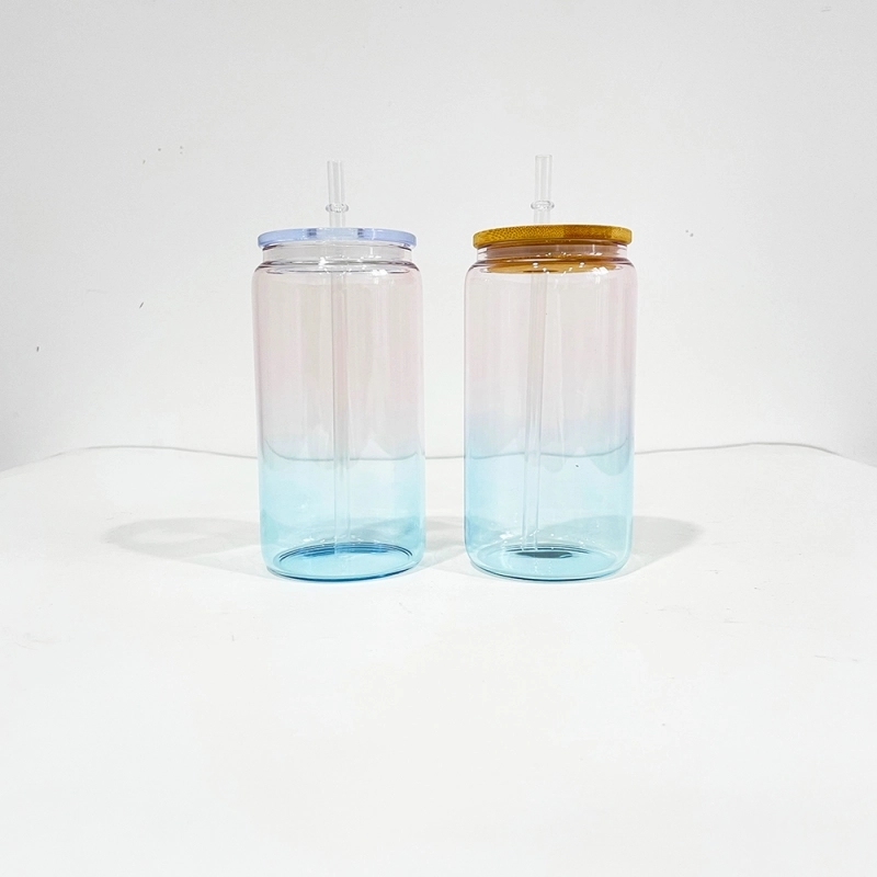 50 Pack USA Warehouse 16oz Crystal Ocean Glass Can 16 oz Glass Jar Glass Water Bottle Cup With PP and Bamboo Lid