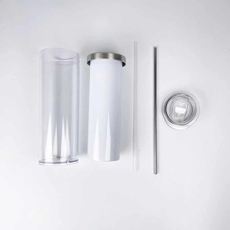25 Pack China Warehouse 20oz Sublimation Blanks Cup Pre Drilled Double Wall Snow Globe Plastic Outside Silver Stainless Steel Inside Straight Tumbler