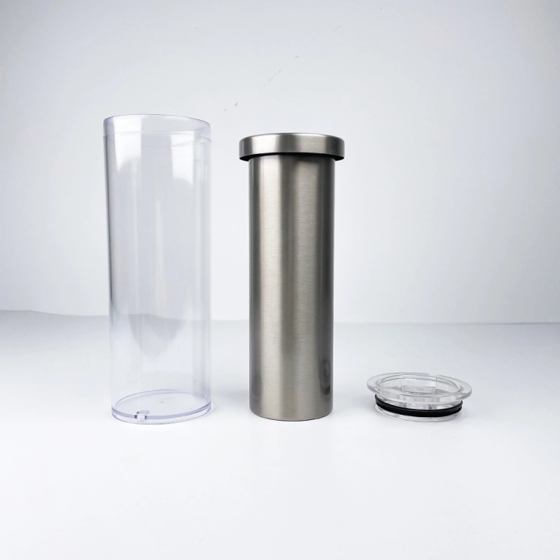 25 Pack China Warehouse 20oz Sublimation Blanks Cup Pre Drilled Double Wall Snow Globe Plastic Outside Silver Stainless Steel Inside Straight Tumbler