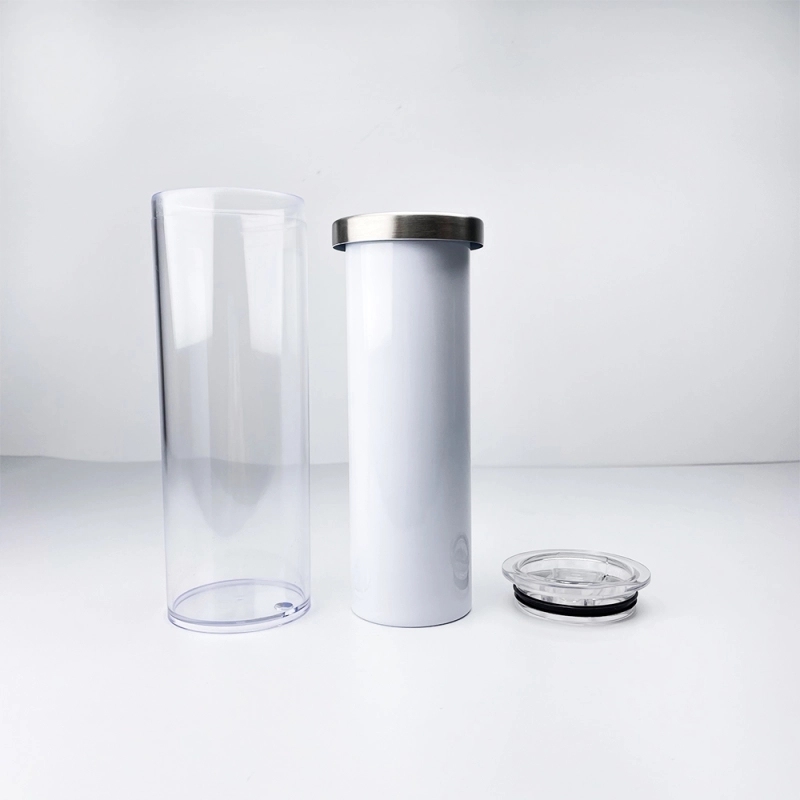 25 Pack China Warehouse 20oz Sublimation Blanks Cup Pre Drilled Double Wall Snow Globe Plastic Outside Silver Stainless Steel Inside Straight Tumbler